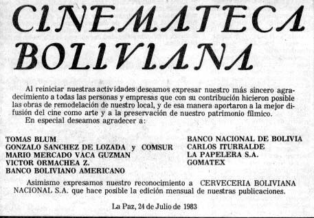 1983 Invitación a la re inauguración de la Cinemateca