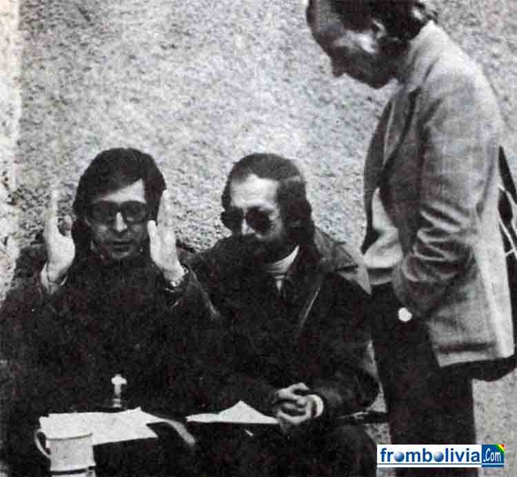 Antonio Eguino, Paolo Agazzi y Luís Espinal (en la filmación de Chuquiago)